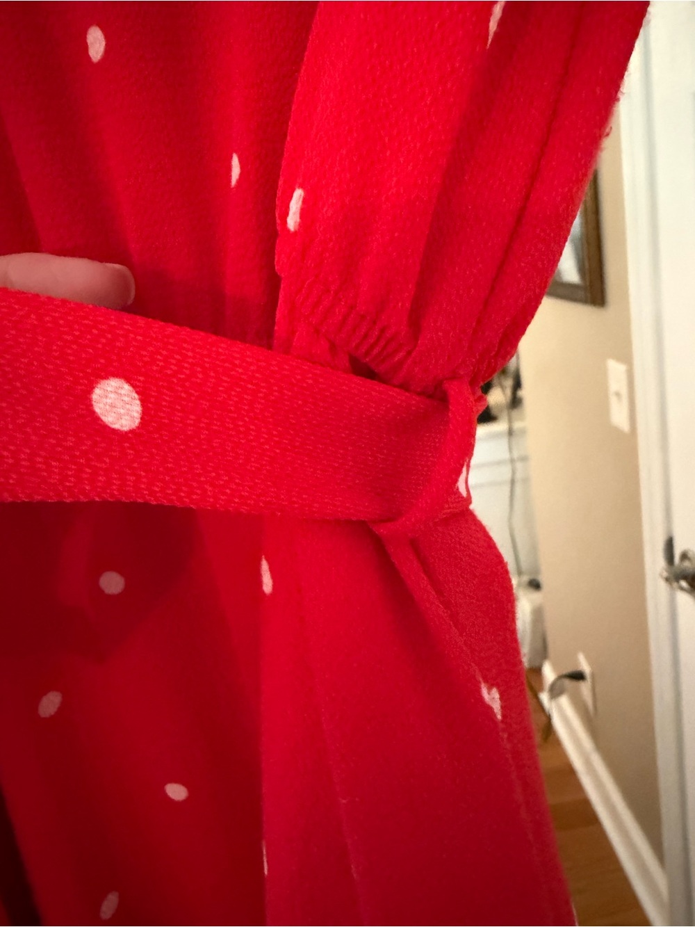Red Polka Dot Ruffle Midi Dress - Women's Effortless Day-to-Evening Style - Picture 7 of 14